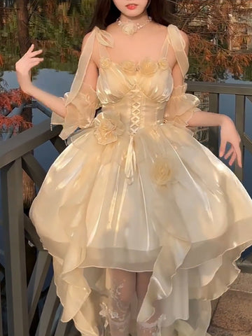 High Low Spaghetti Straps Champagne Holiday Dresses Night Dress Birthday Outfits SD1217